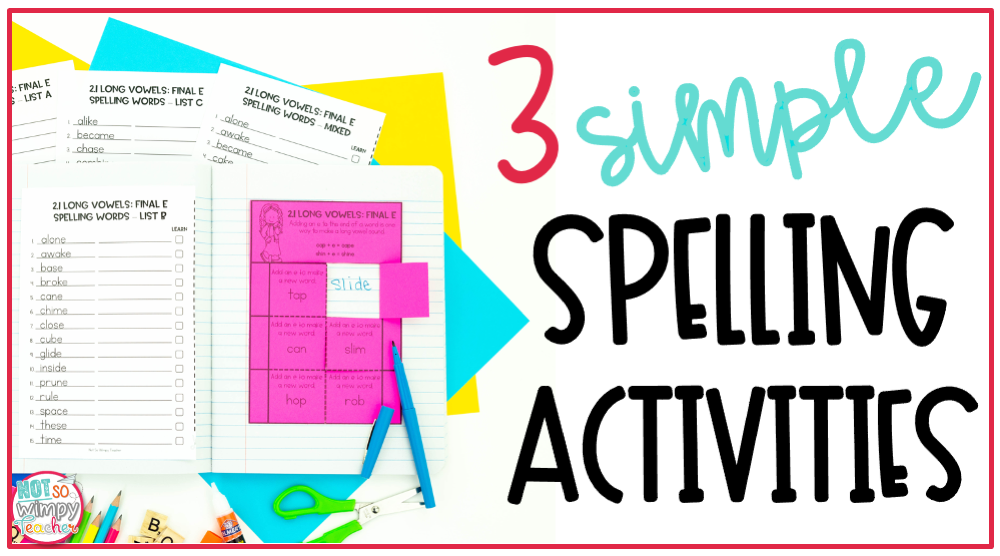 This photo shows some samples of simple spelling activities, specifically, a spelling interactive notebook lesson. 