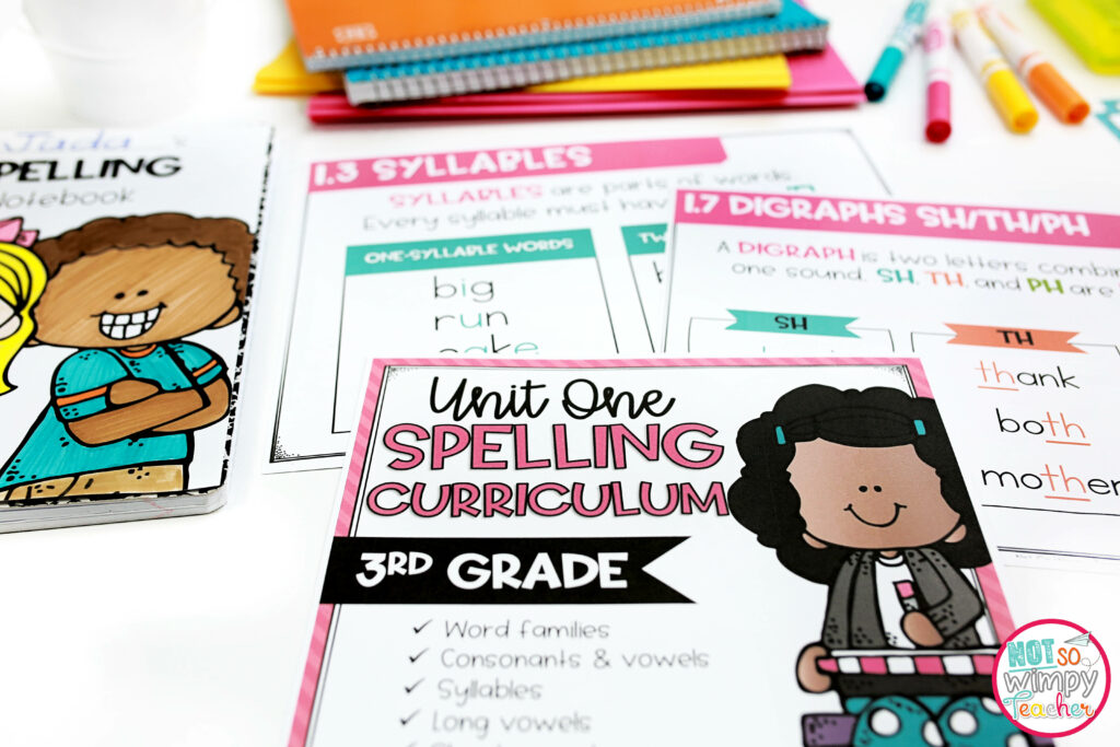Our spelling curriculum is full of simple spelling activities that focus on getting students to actually understand spelling patterns instead of just memorizing word lists. 