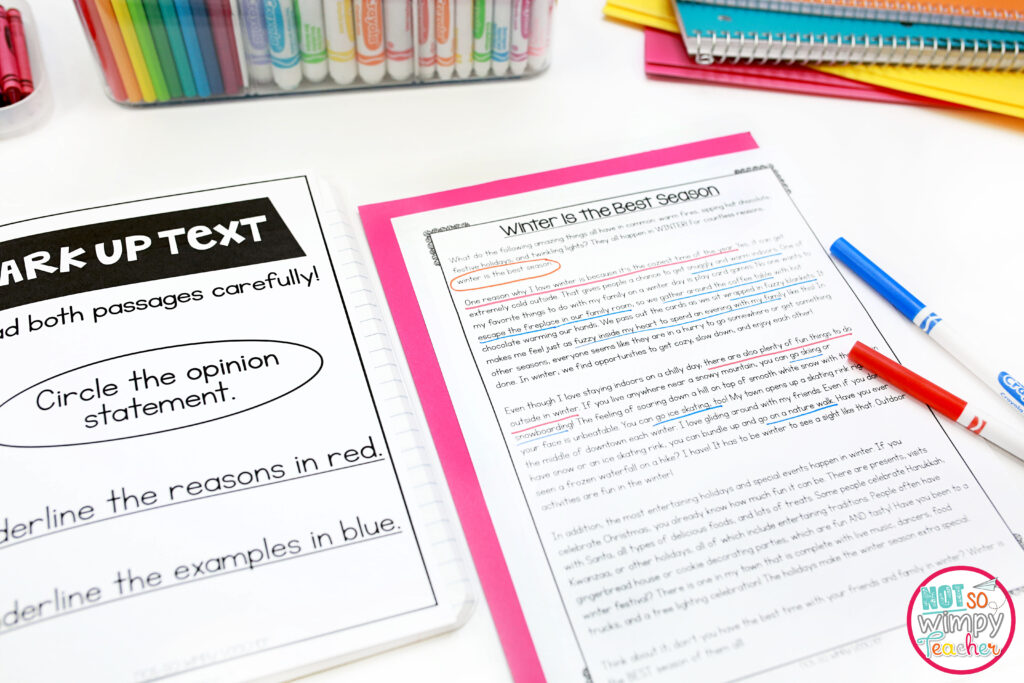 This image shows a sample activity where students mark up the text as a close reading activity. This is an important strategy when you teach text dependent writing. 