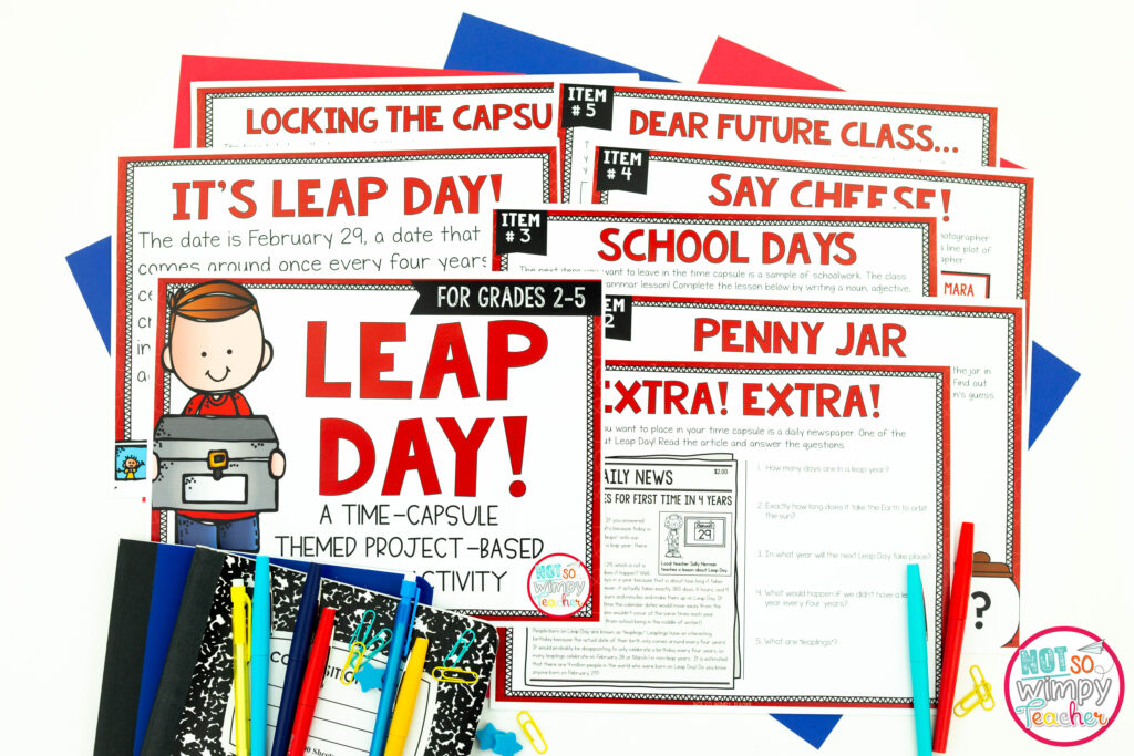 This image shows sample pages from our free Leap Day activities. Included in this FREE resource are activities that practice essential math, reading, grammar, and writing skills. 