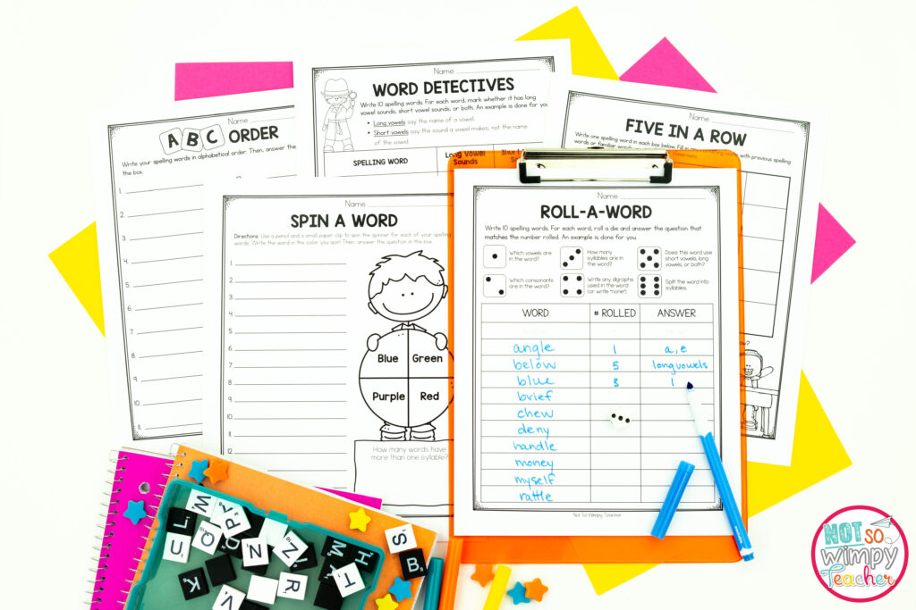 This image shows sample pages and activities from our new resource: FREE Spelling Activities for grades 2-5. 