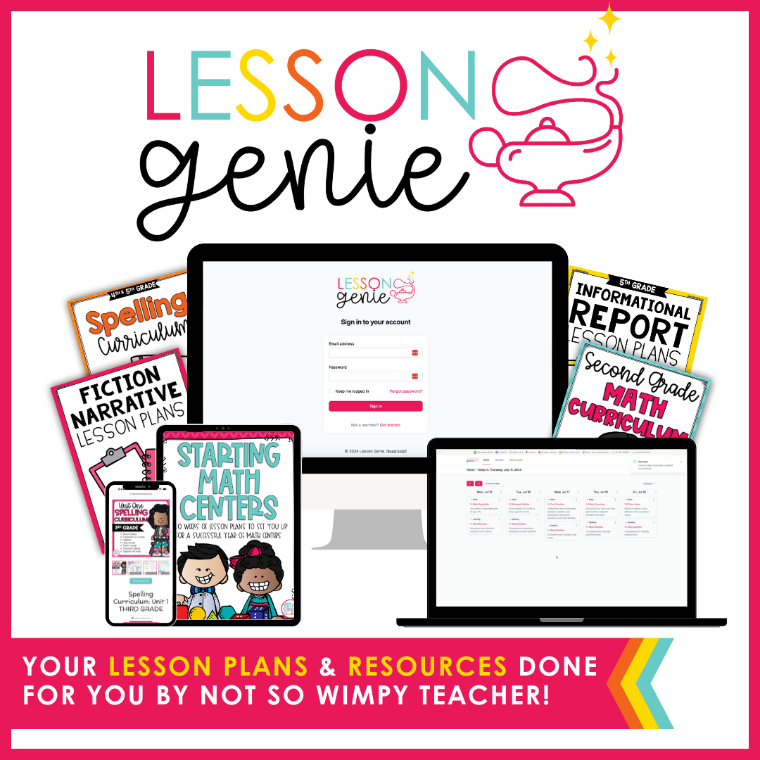 computer screen and resources showing Lesson Genie