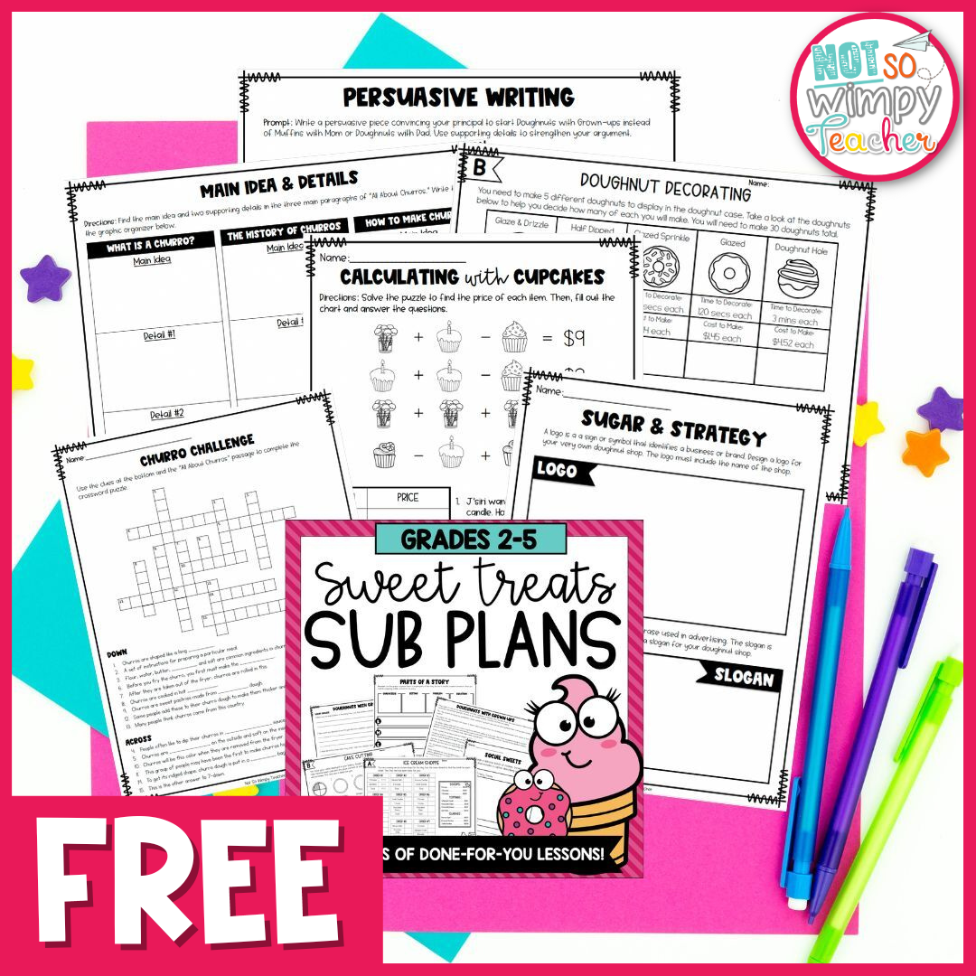 Sub plans for teacher displayed on colored paper