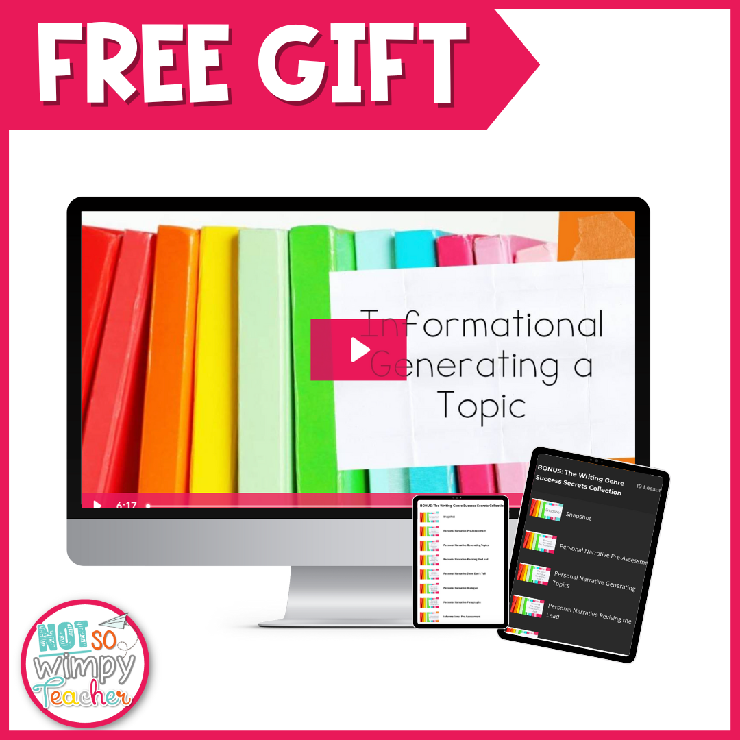 a desktop computer screen with brightly colored video about teaching writing