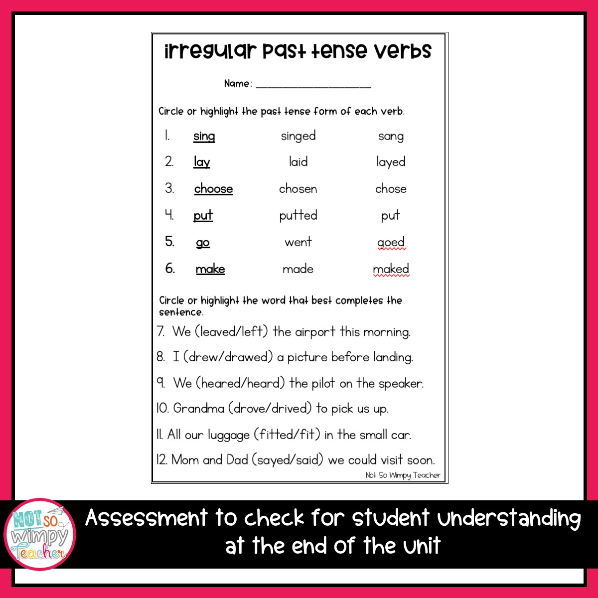 Past Tense Verbs Worksheets