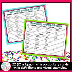 Math Word Wall Vocabulary Cards THIRD GRADE - Not So Wimpy Teacher